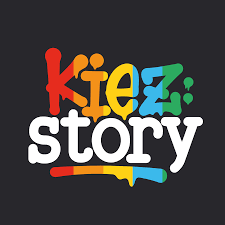 Das Logo von "kiez.story" auf schwarzem Hintergrund. Das Wort "kiez" in Regenbogenfarben und das Wort "story" in weiß.