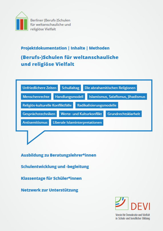 Das Cover der Broschüre "(Berufs-)Schulen für weltanschauliche und religiöse Vielfalt"